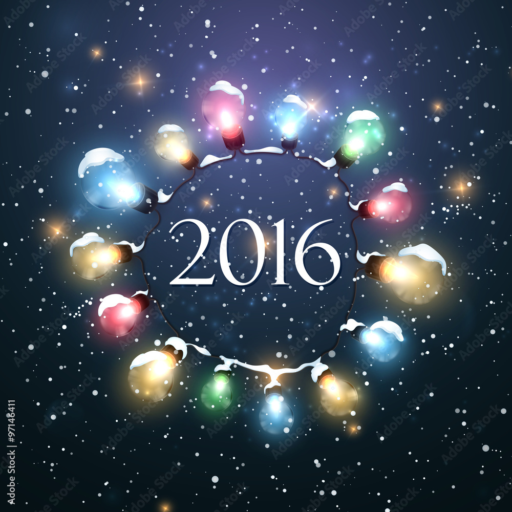 Happy New 2016 Year. Christmas Lights.