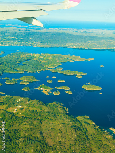 Fototapeta Naklejka Na Ścianę i Meble -  View from airplane flying over Norway.