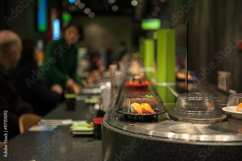 Japanese restaurant food on conveyor belt