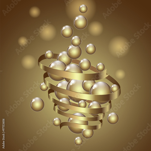 Small balls and twisted tape on colorful gift background.