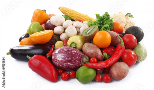Fruit and vegetable collection on white background