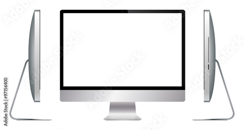 Realistic Silver Computer Screen All Sides