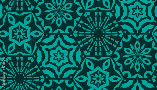 ector seamless background of hexagons decorated with patterns. Snowflakes and hexagons patterns. Brown geometrical seamless background.