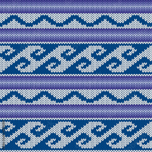 Knitted Seamless Pattern in Blue, Violet and Gray