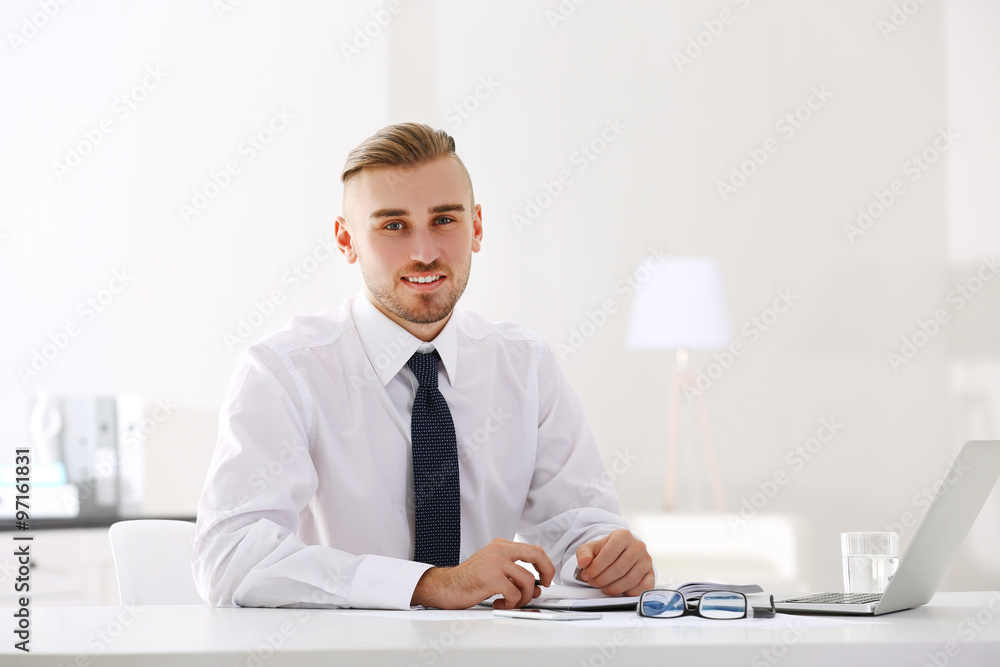 Fototapeta premium Businessman working with laptop in office