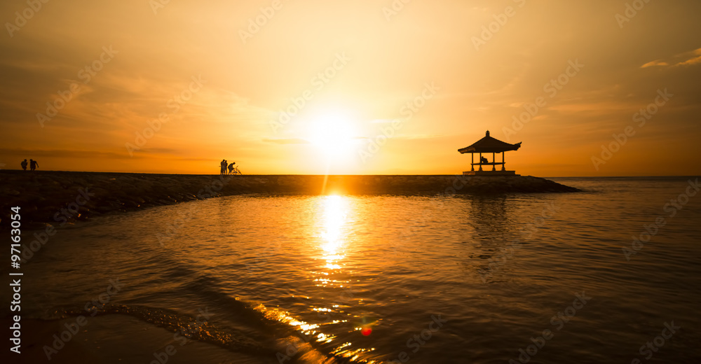 Pagoda on Sanur Beach during sunrise, Bali Island, Indonesia. Pagoda on Sanur Beach during sunrise, Bali Island, Indonesia.