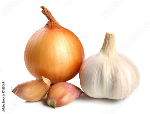 Garlic and onion isolated on white