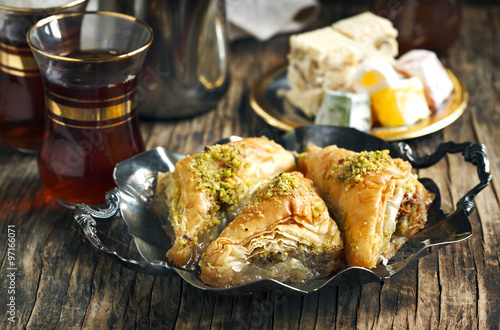 Photos Turkish sweets. (Baklawa, mixed Lokum, Grape Molasses with walnu