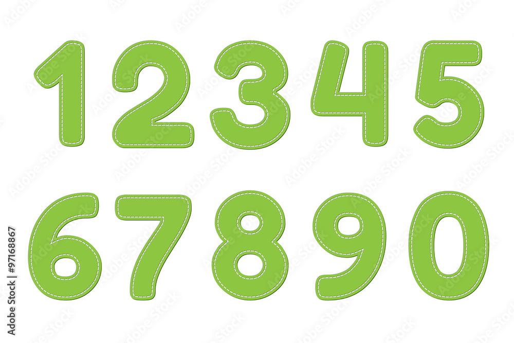 Green numbers 0 - 9 on white background Green numbers 0 - 9 on white background