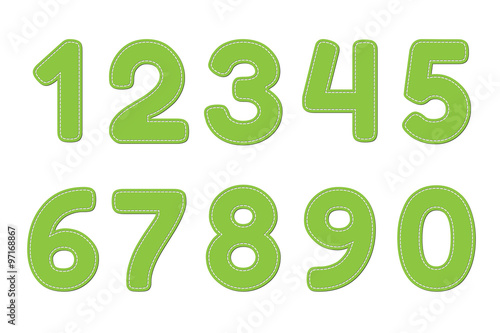 Green numbers 0 - 9 on white background