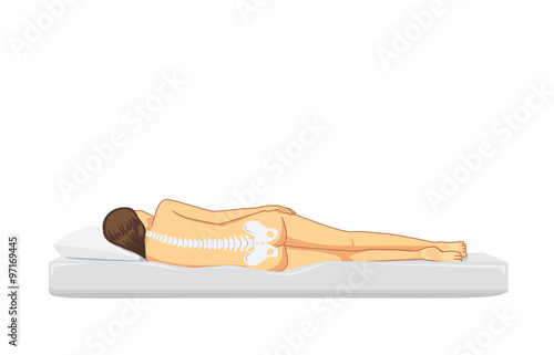 Spine of woman sleeping on white mattress on isolated.