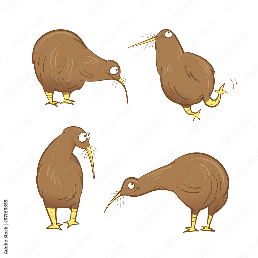 Cute Cartoon Kiwi Birds Set Vector Image Australian Birds Stock ベクター Adobe Stock