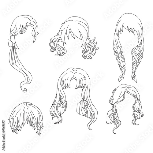 Hair styling for woman drawing Set 4. illustration isolated on white Background