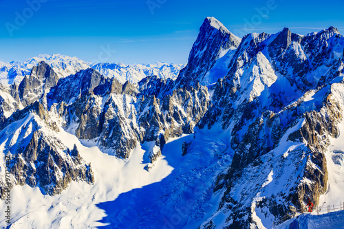 Fototapeta Freeski - Valle Blanche starting point from the Aiguille du Midi, Mont Blanc, Chamonix