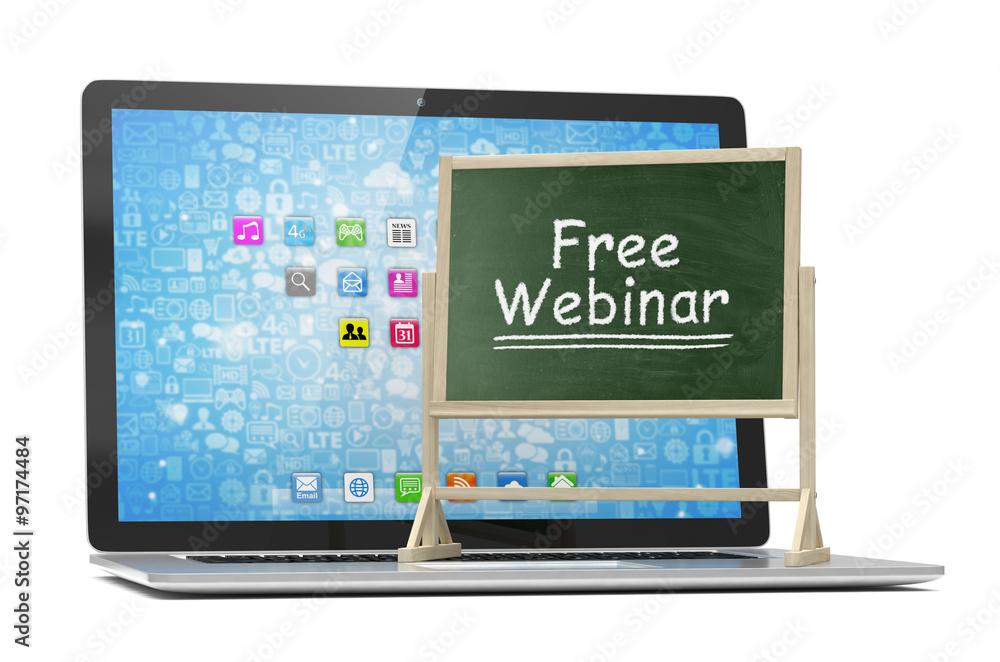 Laptop with chalkboard, free webinar, online education concept Laptop with chalkboard, free webinar, online education concept