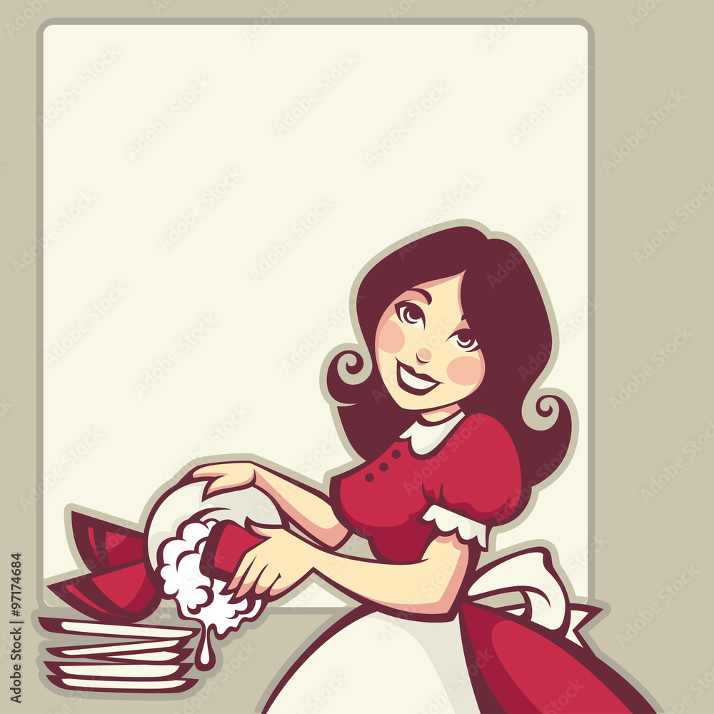tipical housewife, vector illustration in retro style