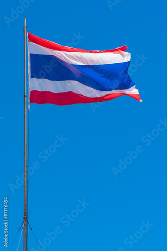 Thai flag of Thailand with blue sky background