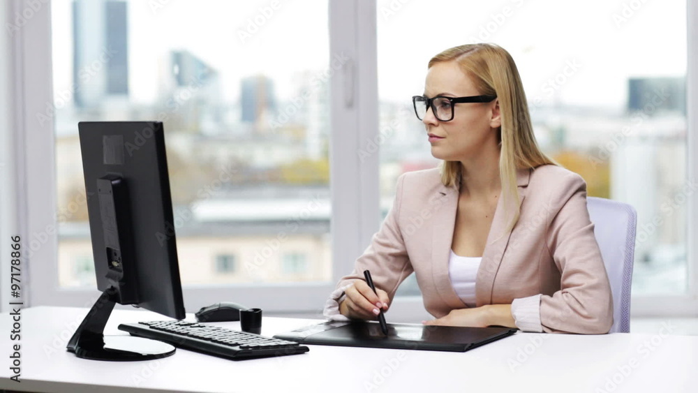 businesswoman or designer drawing with pen tablet businesswoman or designer drawing with pen tablet