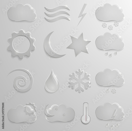 Glass weather icons set. Designations for weather forecast.