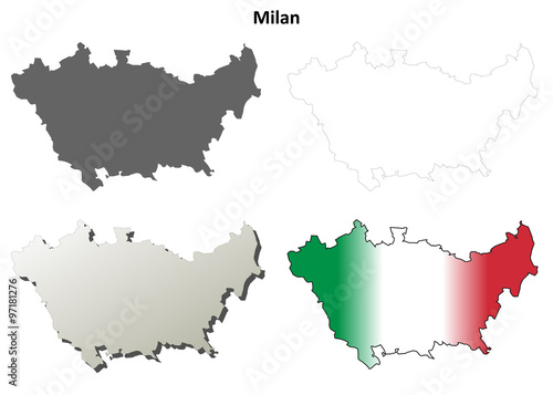 Milan blank detailed outline map set