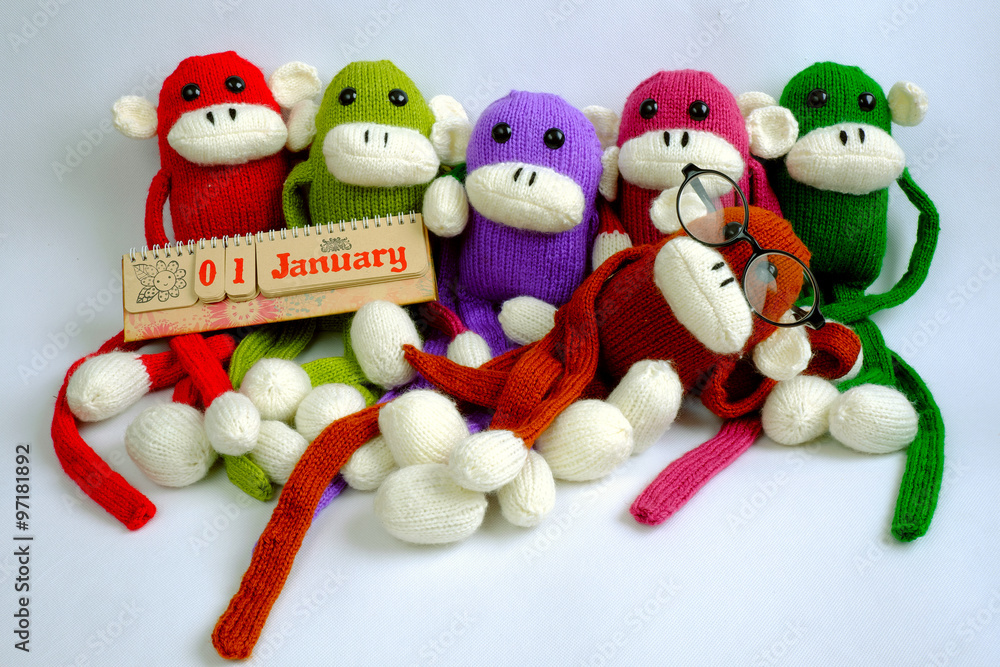 Family, stuffed animal, new year, monkey, funny