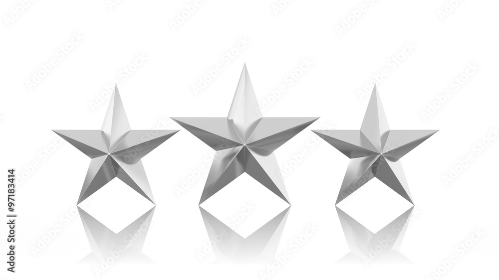 Three silver stars isolated on white background