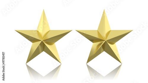 Two golden stars isolated on white background