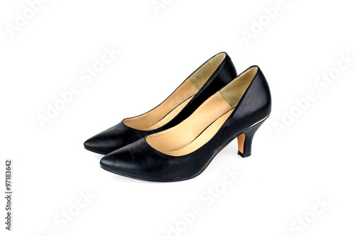 Black high-heeled women shoe isolated on white