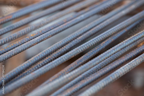 Steel rods or bars used to reinforce concrete