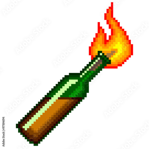 Pixel Molotov cocktail isolated vector