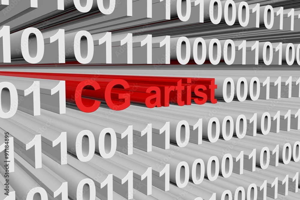 CG artist presented in the form of binary code