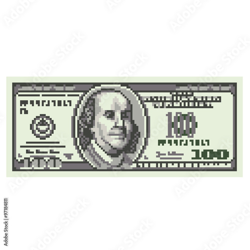 Pixel one hundred dollars isolated vector