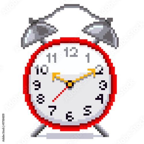 Pixel retro alarm clock isolated vector
