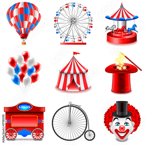Circus icons vector set photo