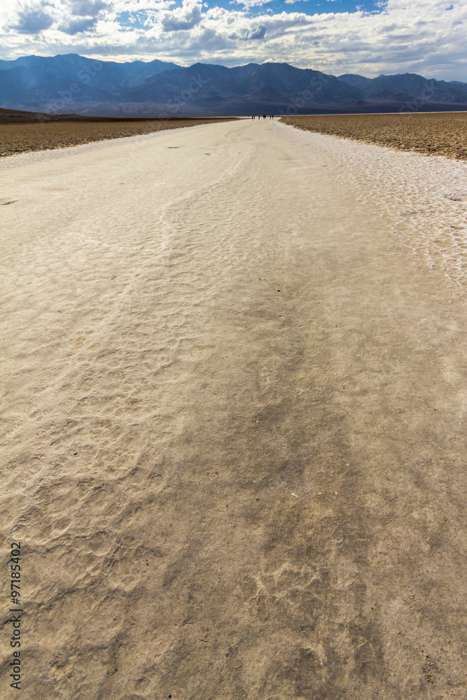 On white salt inside Death Valley at extreme heat, USA On white salt inside Death Valley at extreme heat, USA