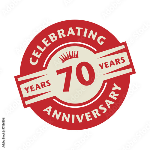 Stamp or label with the text Celebrating 70 years anniversary