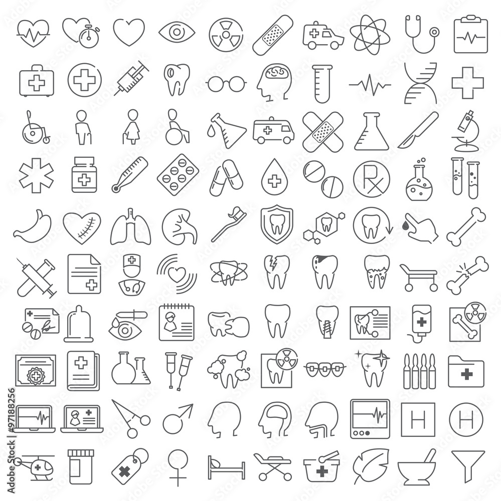 One hundred thin line icons set One hundred thin line icons set