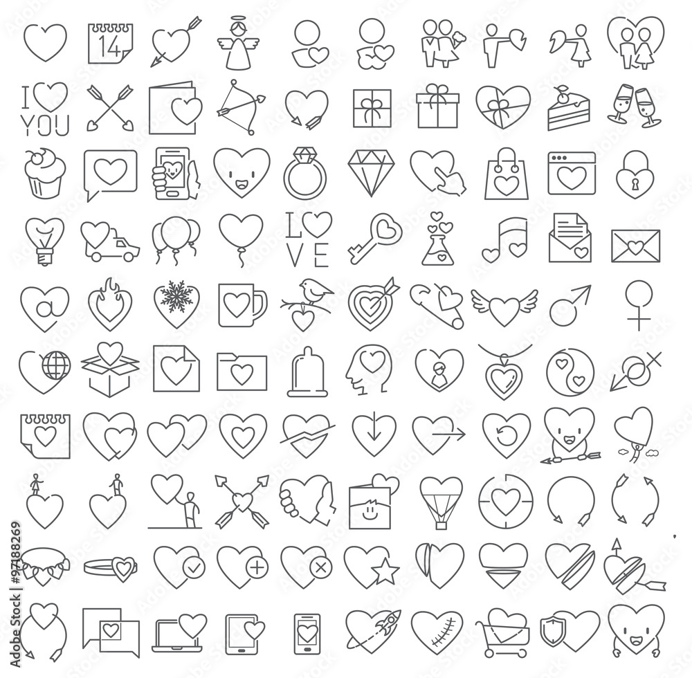 Valentine's vector thin line icons set