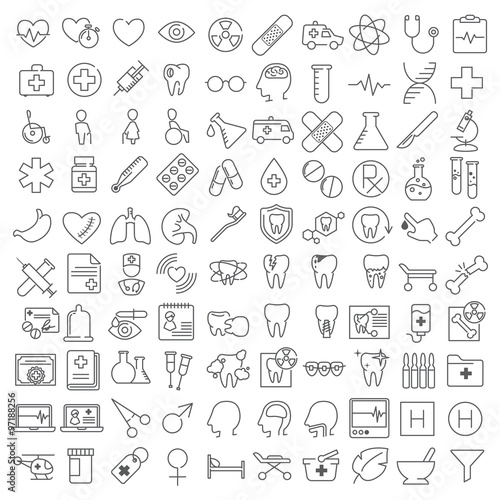 One hundred thin line icons set