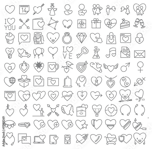 Valentine s vector thin line icons set