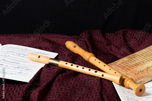 Recorder and music notes