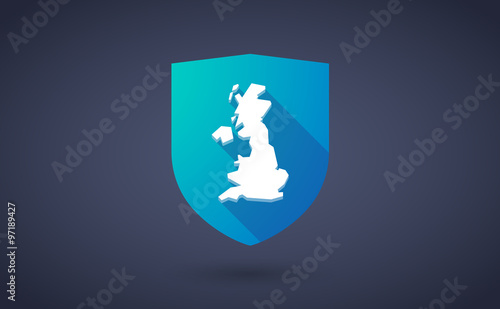 Long shadow shield icon with  a map of the UK