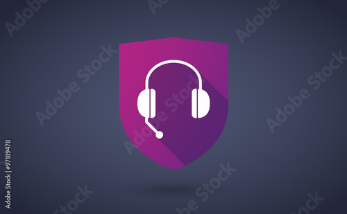 Long shadow shield icon with  a hands free phone device