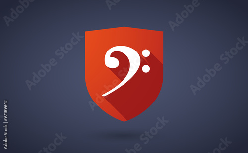 Long shadow shield icon with an F clef