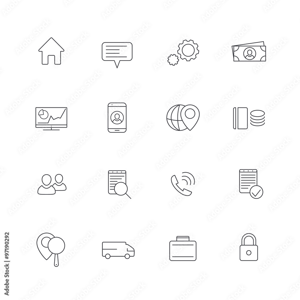 16 business, finance, enterprise line icons, isolated over white, vector illustration 16 business, finance, enterprise line icons, isolated over white, vector illustration