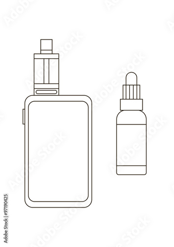 Outline vaporizer and atomizer for electronic cigarette and vaping isolated on the white background stock vector illustration eps10