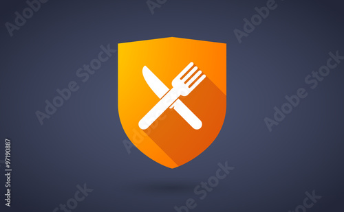 Long shadow shield icon with a knife and a fork