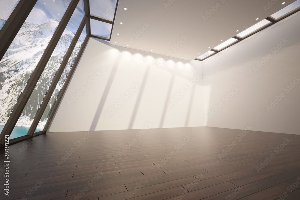 Obraz premium 3D illustration of modern room with large windows