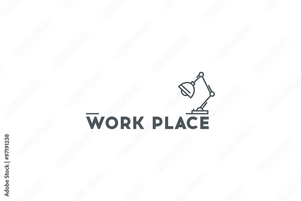 Logo- work place. Lamp icon. Line art. Stock vector.