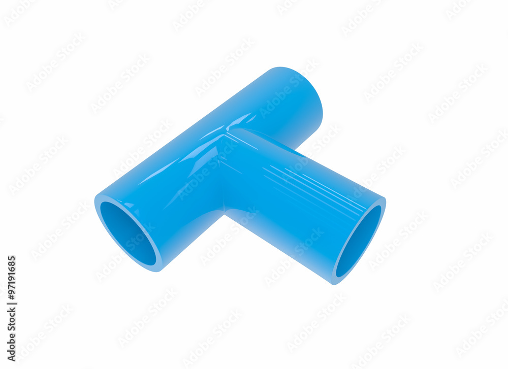 Fototapeta premium blue pvc pipe connection isolated on white